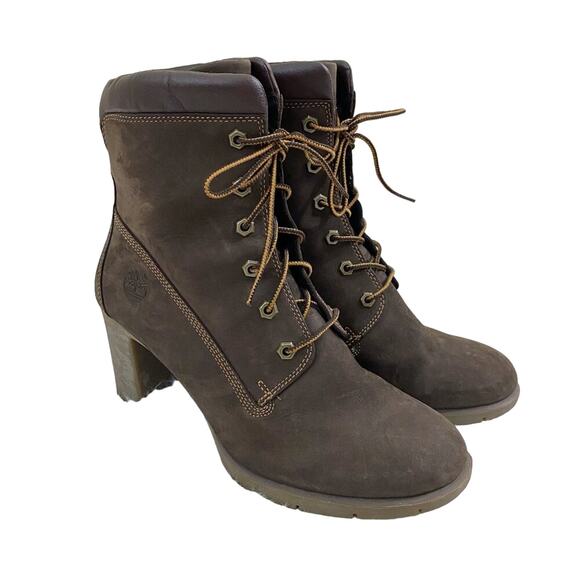 Timberland Brown Nubuck Leather Allington 6” Lace Up Boot Round Toe Women's 9.5 - Picture 1 of 9